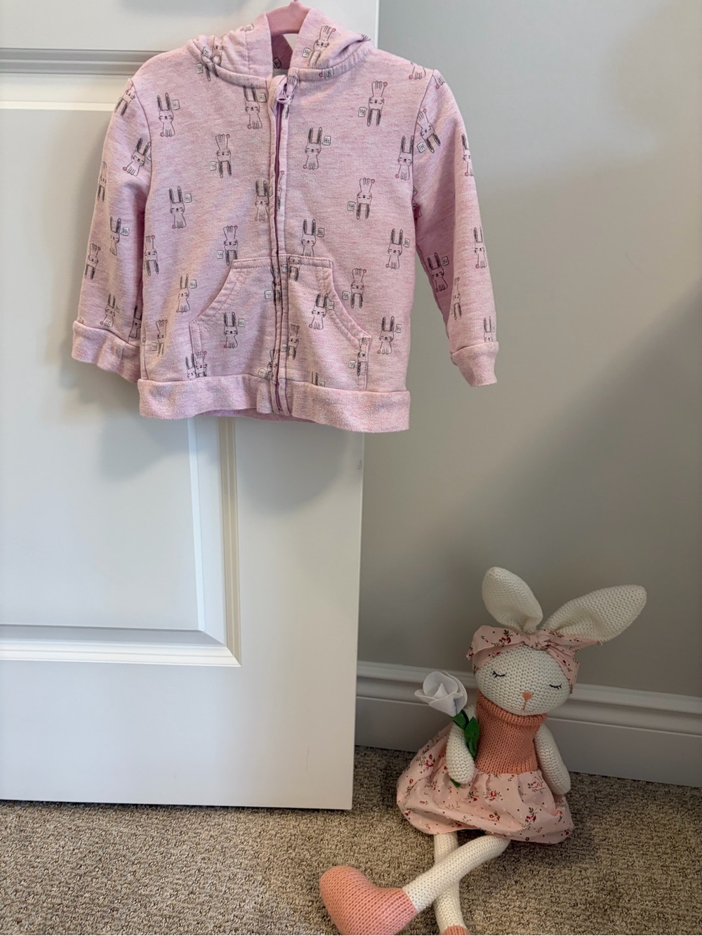 (5 for $35) Pink Bunny Print Zip-Up Hoodie